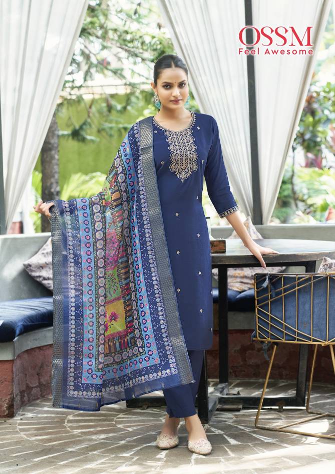 Meera By Ossm  Viscose Silk Embroidery Kurti With Bottom Dupatta Wholesale Online